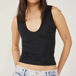 Free People Intimately Second Skin V-Neck Cami Tank Top in Black Women's XS/S
